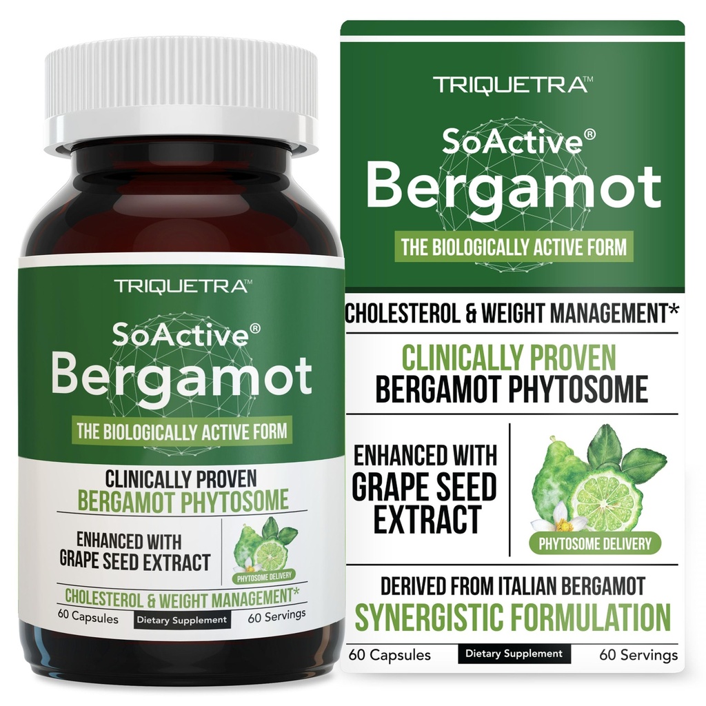 SoActive Bergamot: 2.5X Daha Etkili, İtalyan Citrus Bergamot Phytosome - Klinik olarak Validated | Grape Tohumksiyonu ile Geliştirildi - Destekler Cholesterol & Kilo Yönetimi (60 Capsules)