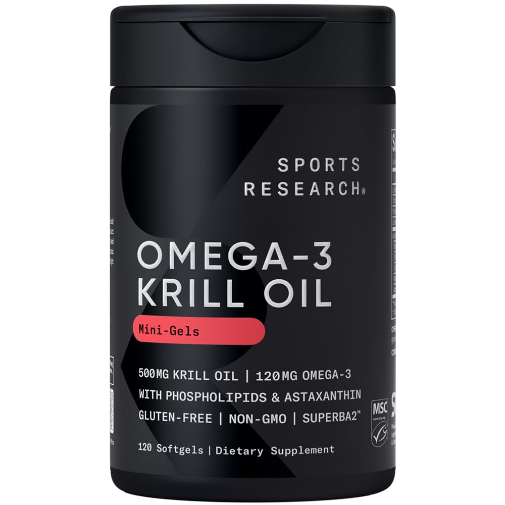 Sports Research Krill Oil Supplement with EPA & DHA Omega 3, Phospholipids & Astaxanthin from Antarktika Krill - Erkekler ve Kadınlar için Krill Yağının En İyi Teşviki - 500 mg, 120 Softgel Capsules