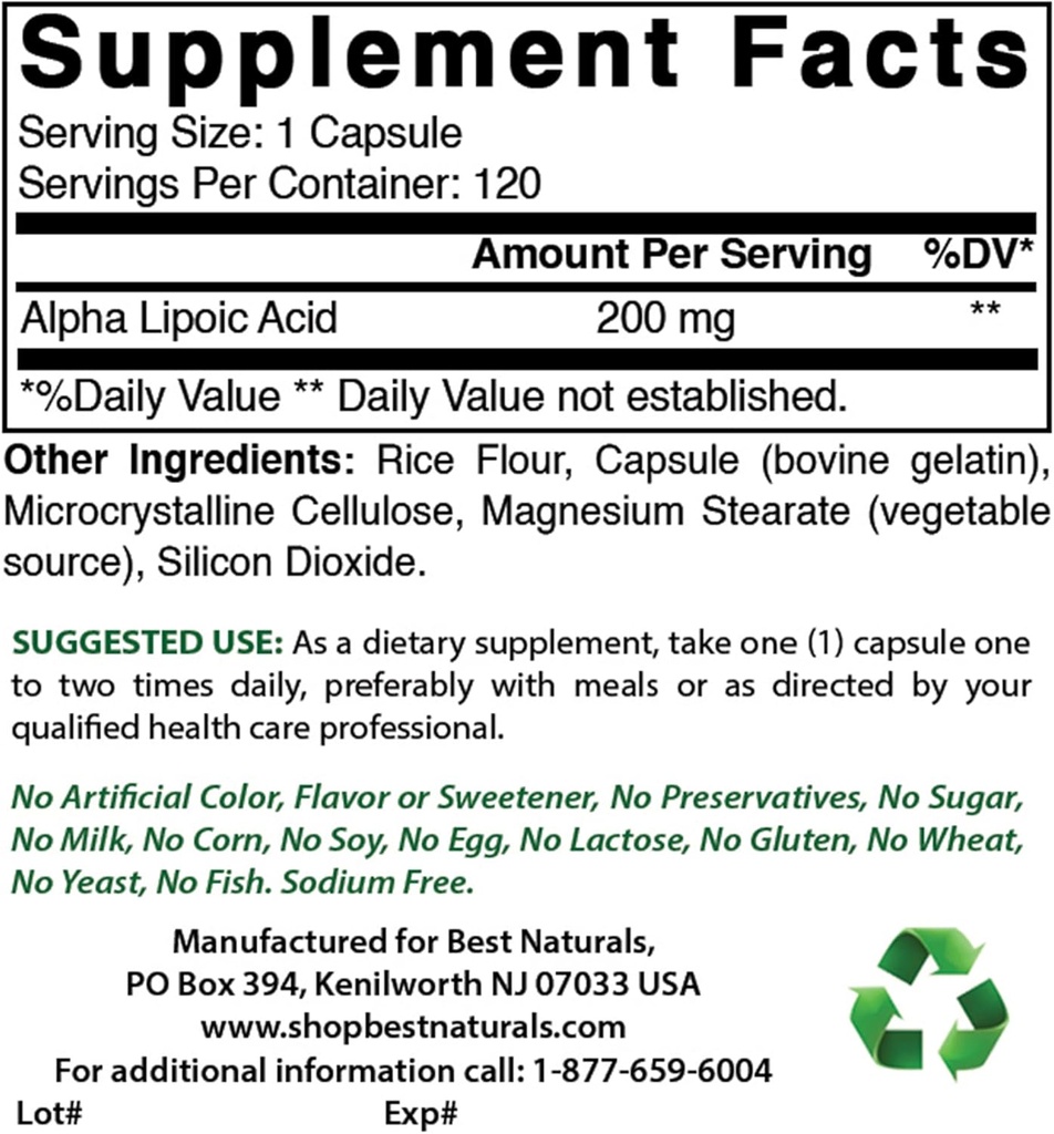 En İyi Doğallar Alpha Lipoic Acid 200 Mg & B-100 Kompleksi