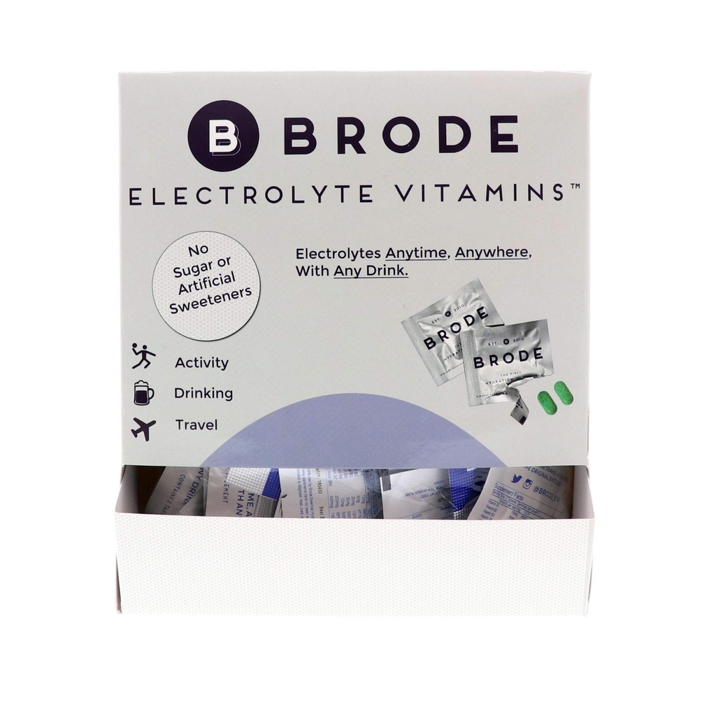 Brode Electrolyte Vitamini - Portre Zero-Sugar Elektrolyte Tabletler - Spor, Gece Hayatı, Jet Lag, 5 Temel Elektrolytes + 9 Vitamin 100-Packets + 9 Vitamins 100-Packets