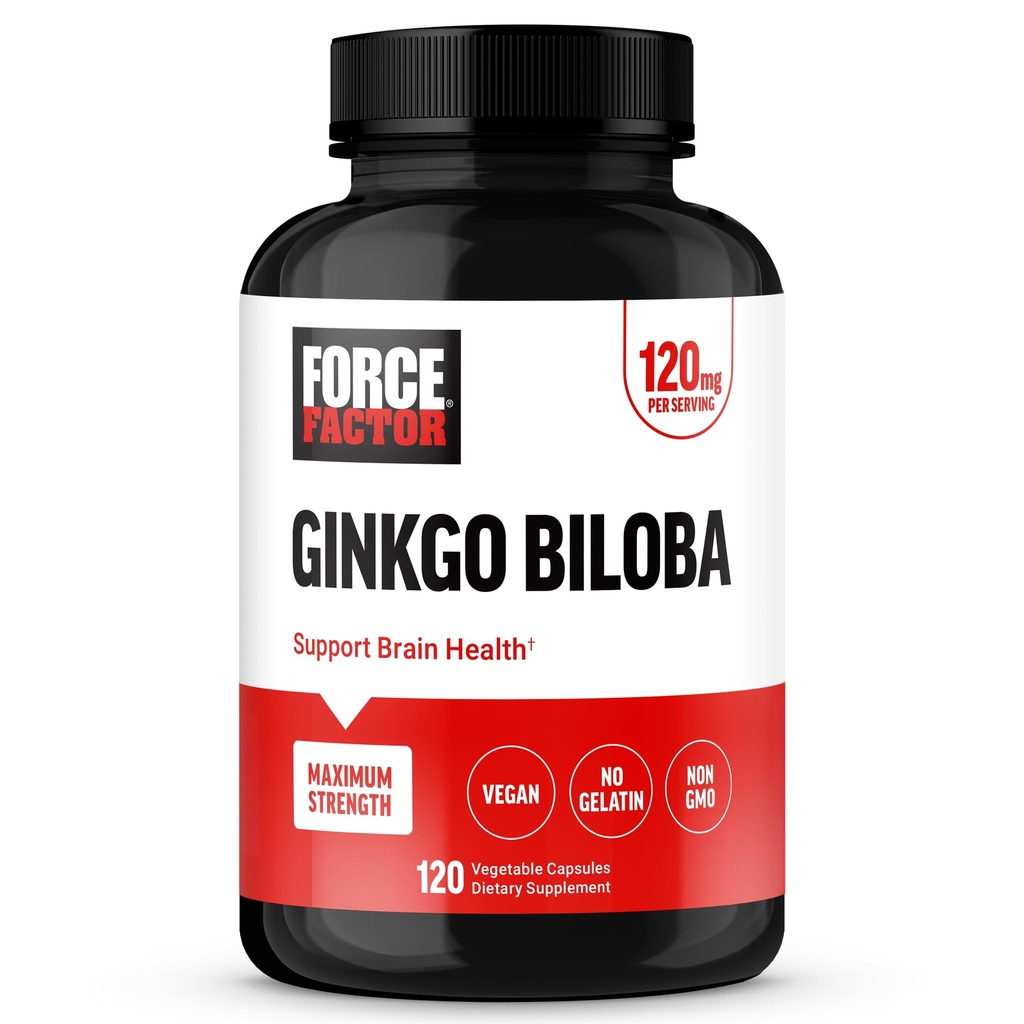 FORCE FACTOR G Biloba 120mg, Yetişkinler için Beyin Sağlığı Supplement, Maksimum Güçlü Ginko Beyin Desteği ve Bilişsel Tamam, Vegan, Non-GMO, 120 Capsules