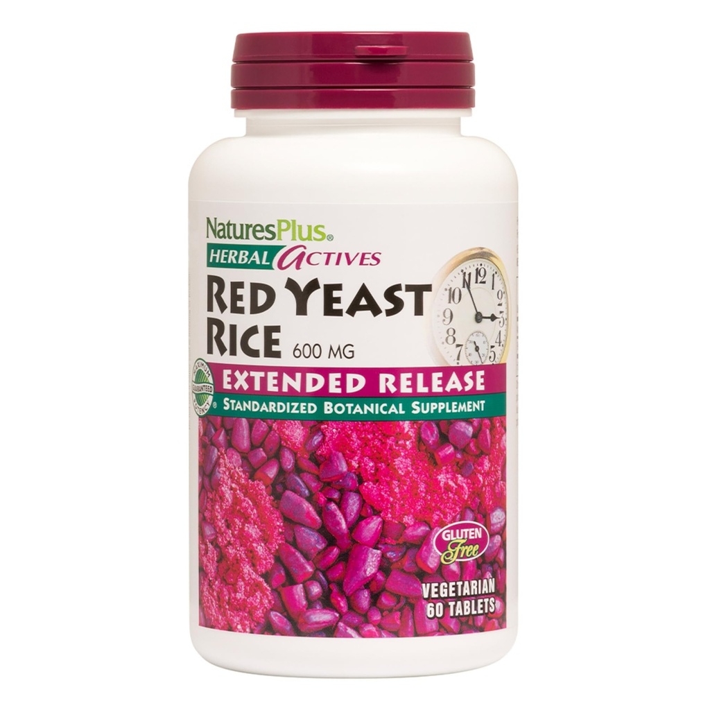 NaturesPlus Herbal Actives Red Yeast Rice, Genişletilmiş Yayın - 600 mg, 60 Vegan Tablet - Herbal Supplement - Cholesterol Support - Vegetarian, Gluten-Free - 60 Servisler