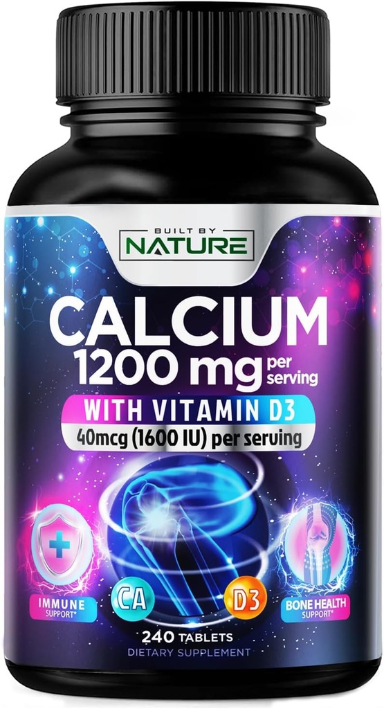 Calcium 1200mg with Vitamin D3 for Best Absorption - Advanced Bone Support Supplement, 1200 mg Calcium Carbonate & 1600 IU Vitamin D3, Slow Release for Immune Support, Easy to Swallow, 240 Tablets