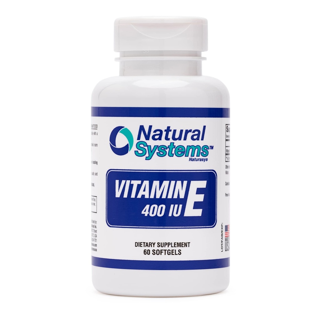 Vitamin E 60 Softgels 400 IU by Natural Systems - Vitamin E Supplements Immune System Support * - Softgels Skin Care - Natural VIT E Non-Sugar, Non-Artificial Flavors or Preservatives