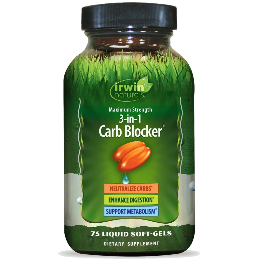Irwin Naturals maximum Strength 3-in-1 Carb Blocker, Neutralize Carbohidratlar ve Metabolism, 75 Liquid Softgels, 2 Pack