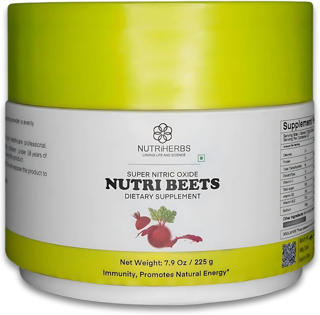 Super Nitrik Oksit Nutri Beets - 225g | Organik Arıt Kök Toz, Pomegranate & Red Spinach for Heart Health, Energy & Blood Printing Support | Cardiovascular ATM | 30 Hizmet