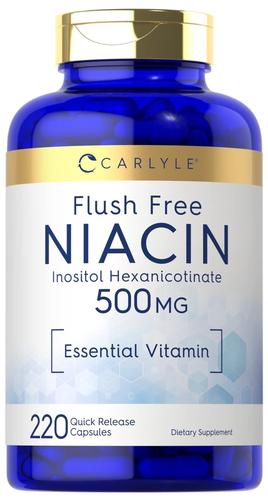 Carlyle Niacin Flush Ücretsiz 500 mg | 220 Capsules | Non-GMO ve Gluten Free Essential Vitamin