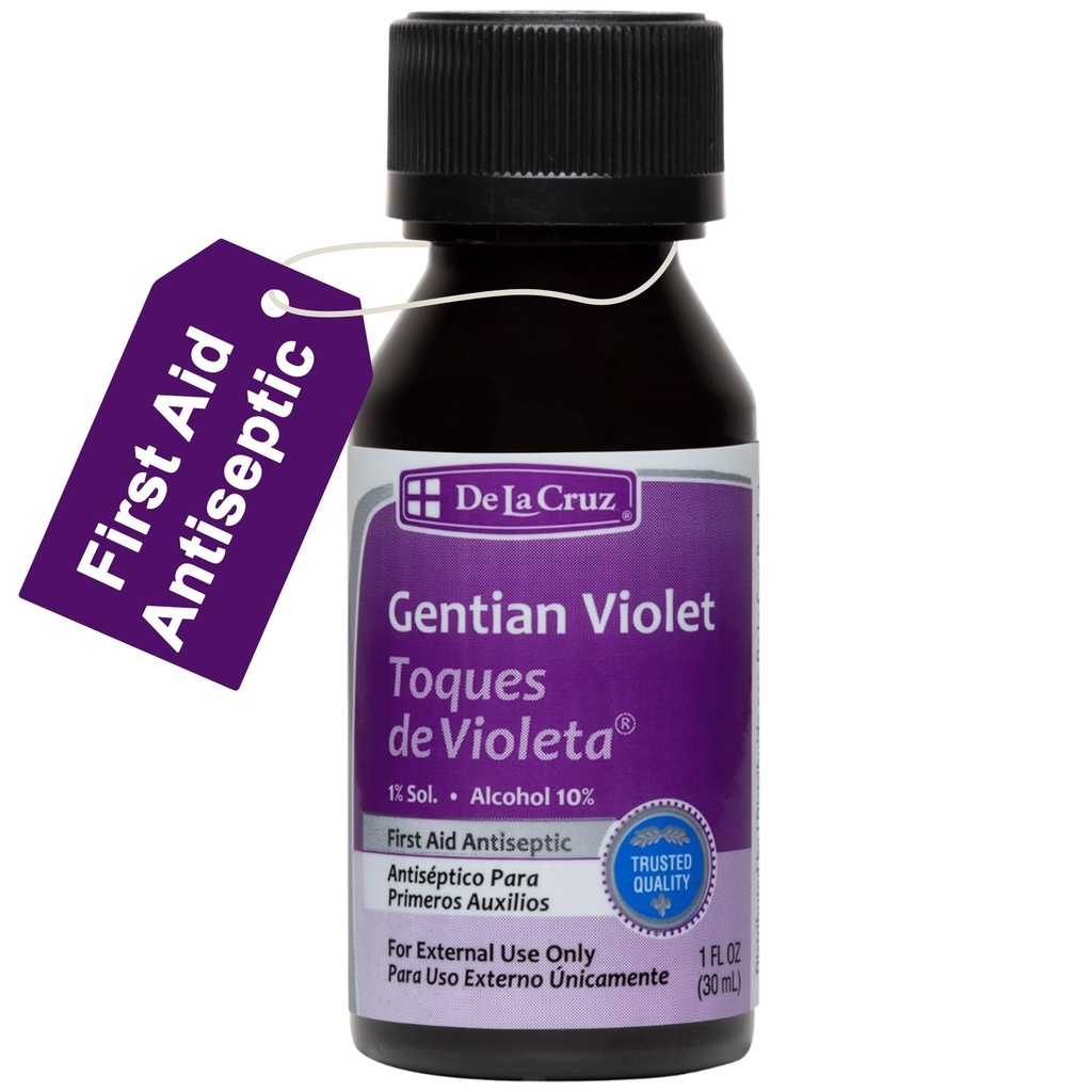 De La Cruz Gentian Violet - Violeta de Genciana% 1 İlk Yardım kesintiler, kazılar ve Burns, 1 FL OZ