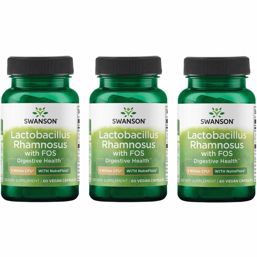Swanson Lactobacillus Rhamnosus with FOS - Probiyotik Supplement Supports Digestive Health - 5 Milyar CFU - Seyahat sırasında GI Tract Health - (60 Veggie Caps) 3 Pack