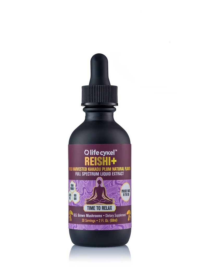 Life Cykel - Reishi Mushroom Extract w/Kakadu Plant- Adaptogen for Sleep Help, Relaxation & Cellular Support- 100% Organik Mushrooms, Antioksis Vitamin C, 2oz (Pazarlama May Vary)