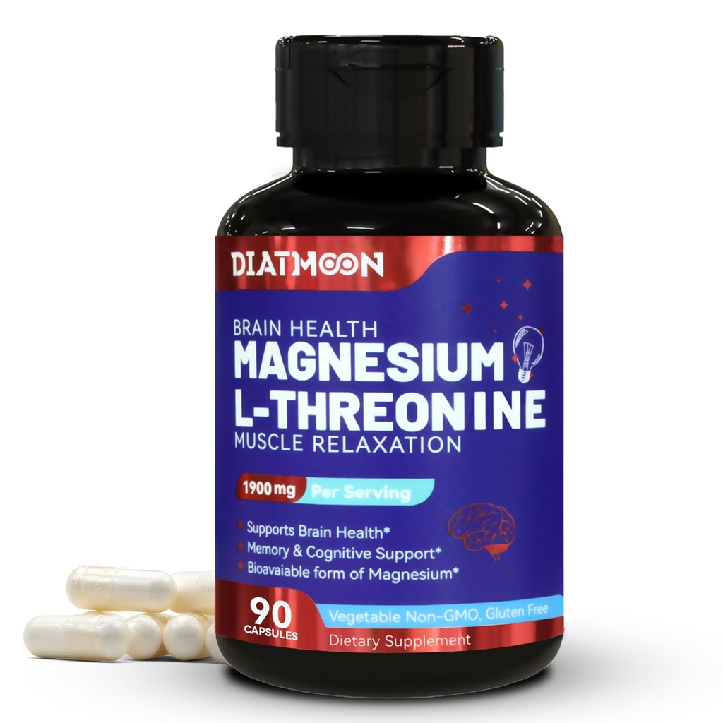 Magnezyum L-Threonine, High Abors Magnezyum Supplement,1900 mg Threonine for Brain Health, Memory Support, Gluten Free, Non-GMO,90 Vegan Capsules