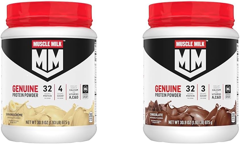 Kas Süt Gerçek Protein Toz Paketi, Banana Crème 1.93 Pounds 12 32g protein ve Chocolate 1.93 Pounds 12 32g Proteinleri 32g Proteinleri servis eder