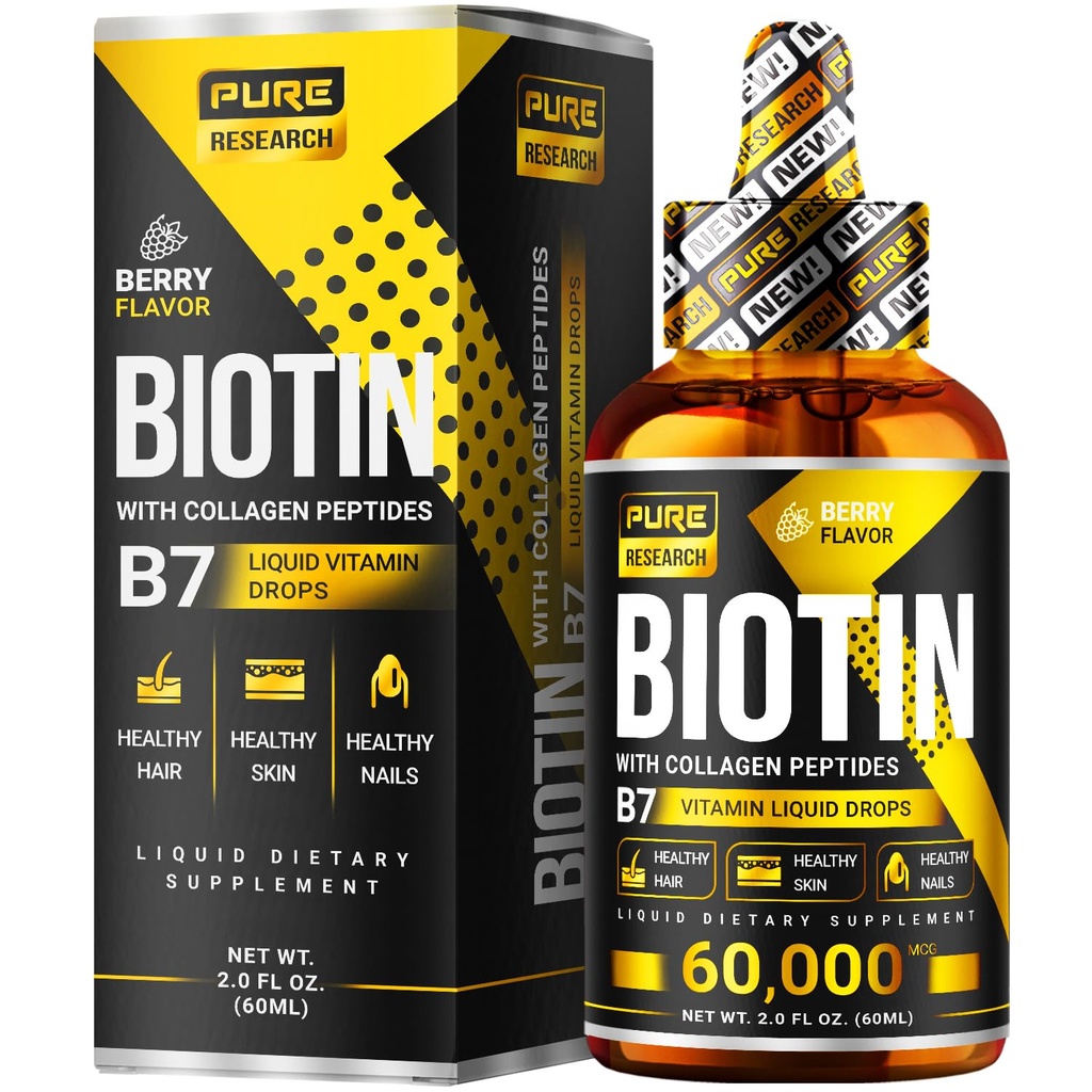 Sıvı Biotin & Collagen Saç Büyüme 60.000'i Bırakır - Erkekler ve Kadınlar için Biyotin ve Sıvı Kolajı - Glowing Skin Desteği, Sağlıklı Saç ve Nail Büyümesi - 2oz