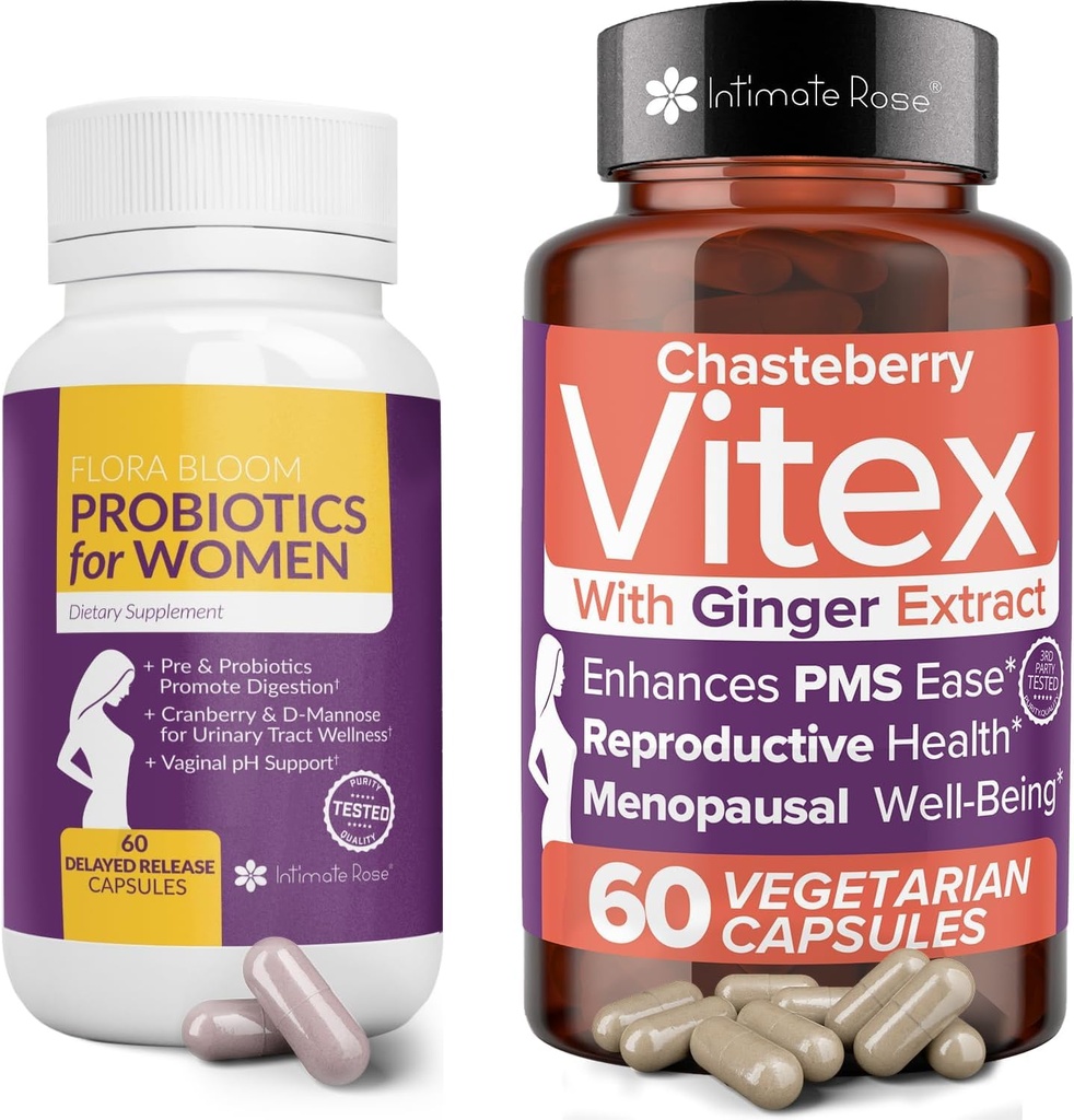 Intimate Rose, Kadınlar için Vaginal Probiyotiklerin% 10 tasarruf - 60 Konts & Vitex Chasteberry Supplement for Women - 60 Capsules