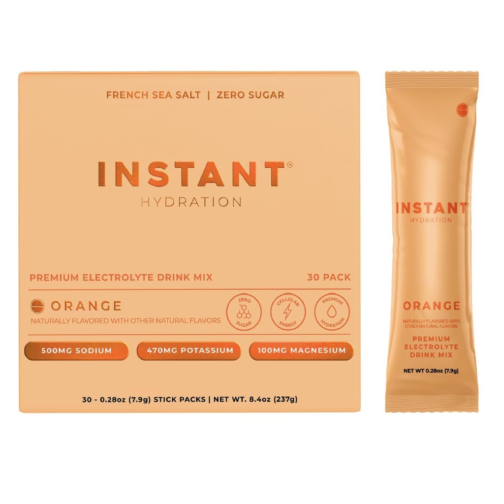 Instant Hydration Electrolytes Toz Paketleri - Citrus Orange Drink Mix - Zero Sugar - Keto, Vegan, Gluten-Free, Non-GMO - Boost Recovery, Brain Health, Muscle & Tound Support- 30 Sticks