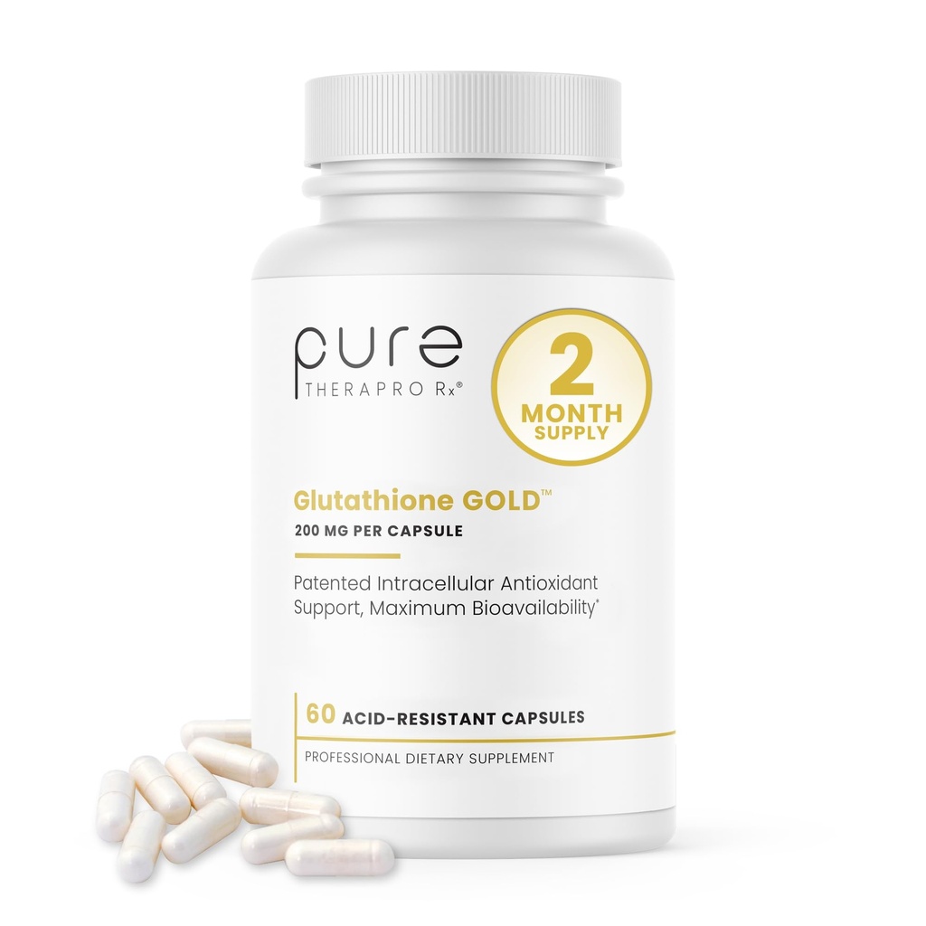 Pure Therapro Rx S-Acetyl Glutathione Gold 200 mg | 2 Ay Supply Acid-Resistant Capsule | Patentli Acetylated Form of Glutathione | Zero Fillers Or Flow Agents | Farm Grade, Non-GMO