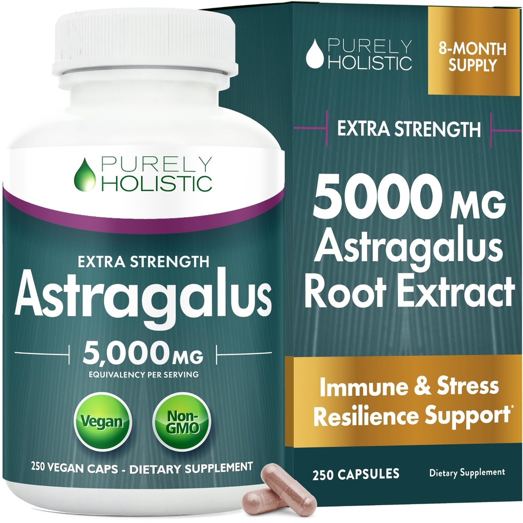 Astragalus Capsules 5.000 mg - 250 Capsules, 8+ Ay Supply - Superior Strength Astragalus Kökü 20:1 - GMO, Vegetarian & Vegan Dostu - Immune System & Cardiovascular