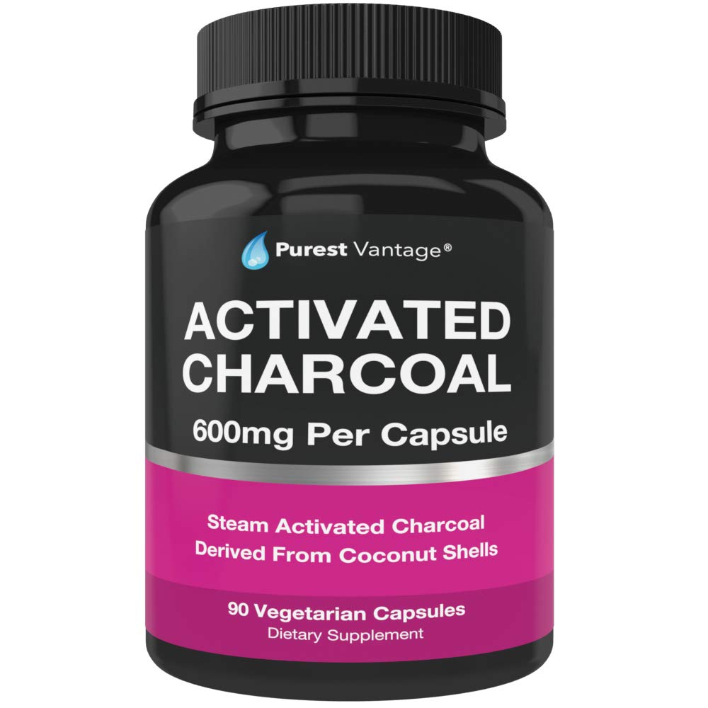 Saf Organik Aktif Charcoal Capsules - Capsule başına 600 mg, 90 Vegetarian Capsules