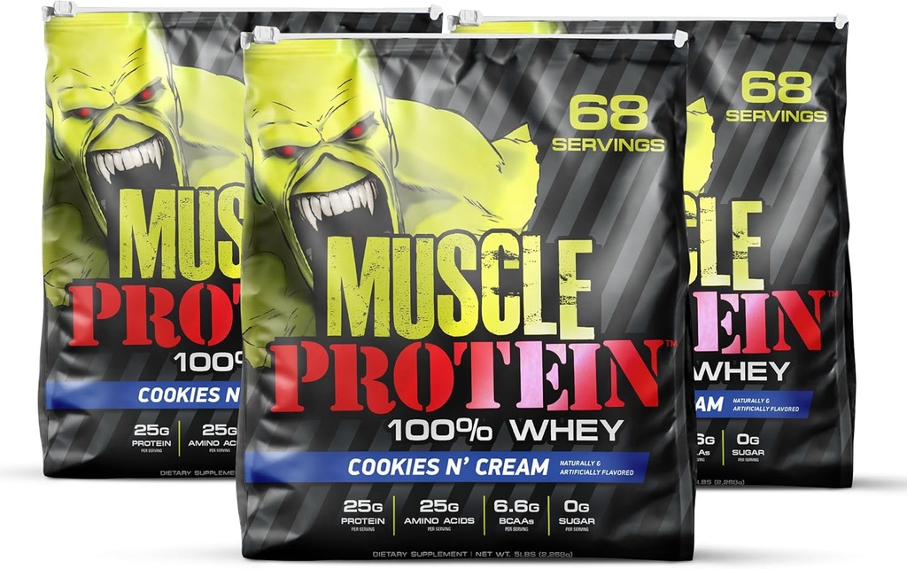 COLOSSAL LABS Muscle Whey Protein Flavored Protein Powder, 25,000mg Amino Acids/Serving, Cold Filtered(Packaging May Vary) (15 Pound (Pack of 3), Cookies & Cream)
