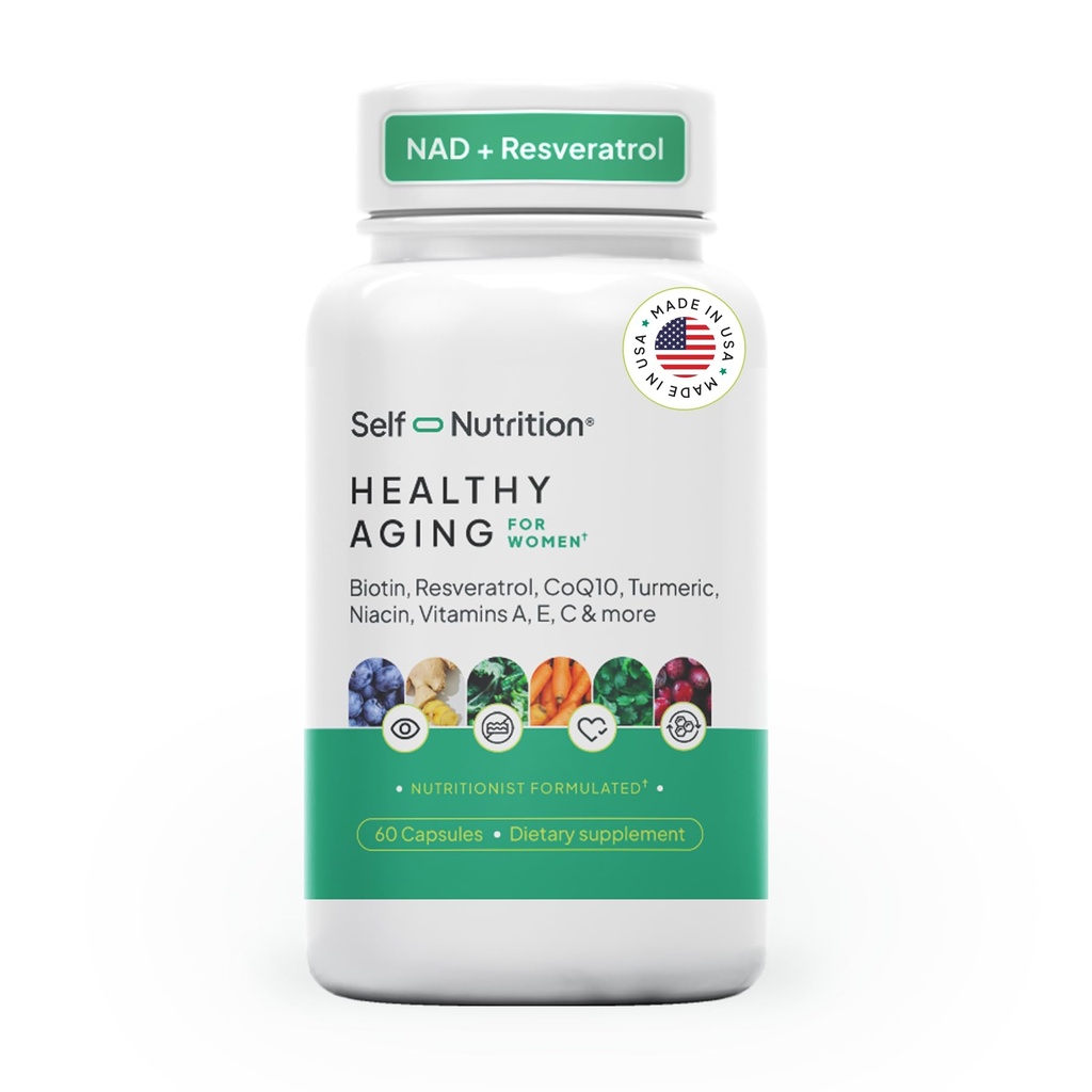 Kadınlar için sağlıklı Aging Supplement - Resveratrol, NAD, Collagen Branson, Biotin, Hyaluronic Acid & More. Hücre Sağlığı, Güzellik, Longevity - ABD, Vegan, 60 Capsules.