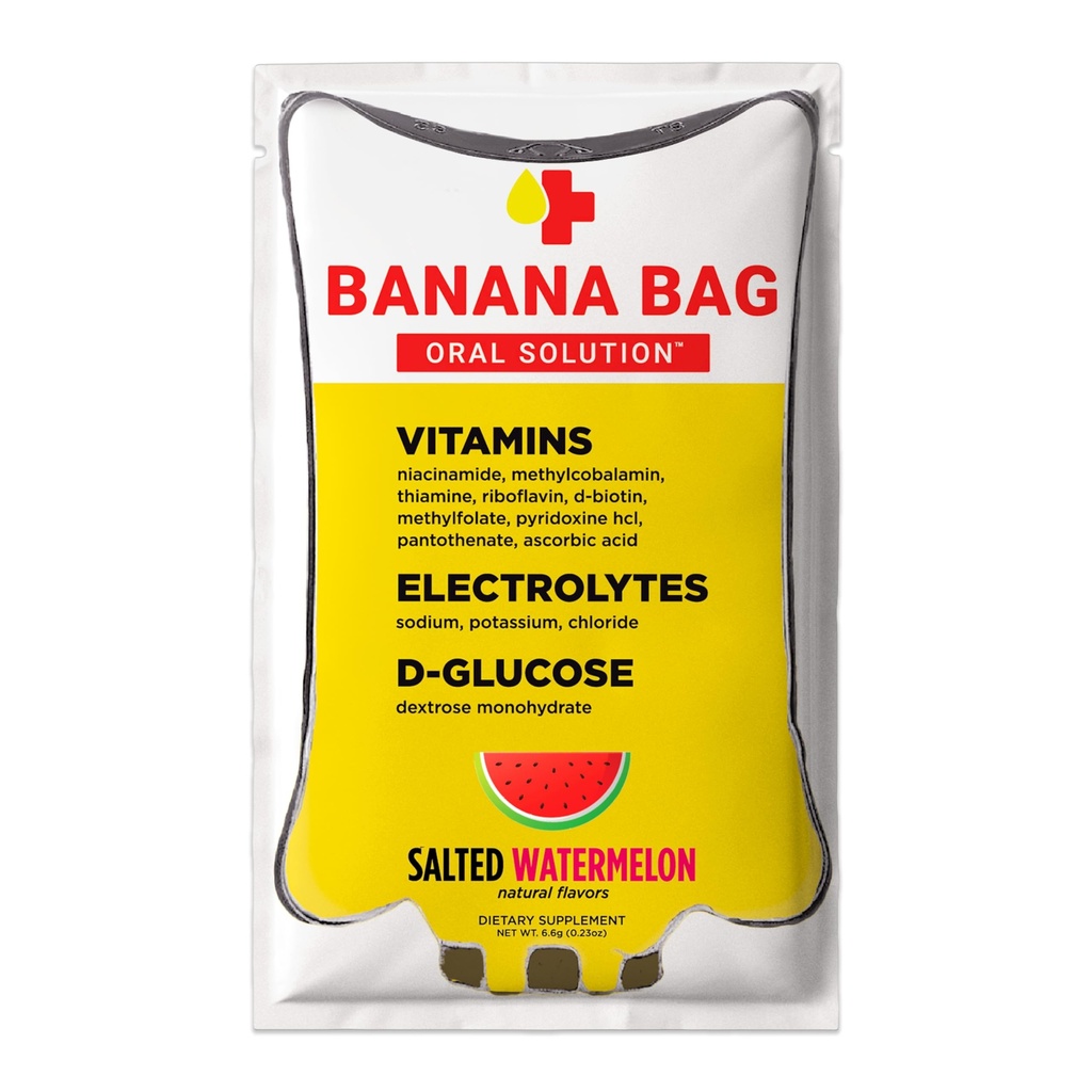Banana Bag Oral Çözüm Paketleri - Salted Watermelon 15pk | Elektrolitlerin Yenilenmesi, C vitamini ve B-Complex for Hydration and Energy. Rahat, Easy-to-Mix ve Daily Use için mükemmel.