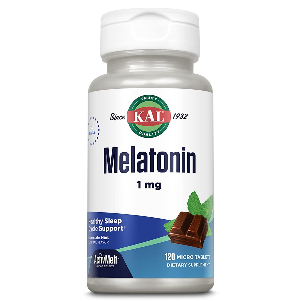 KAL Melatonin 1 mg Sleep Aid, Melatonin Supplement Supports Calming Relaxation ve Sağlıklı Bir Uyku Döngüsü, Hızlı Deyim ActivMelts, Natural Mint Flavor, Vegetarian, 120 Serv, 120 Micro Tabs