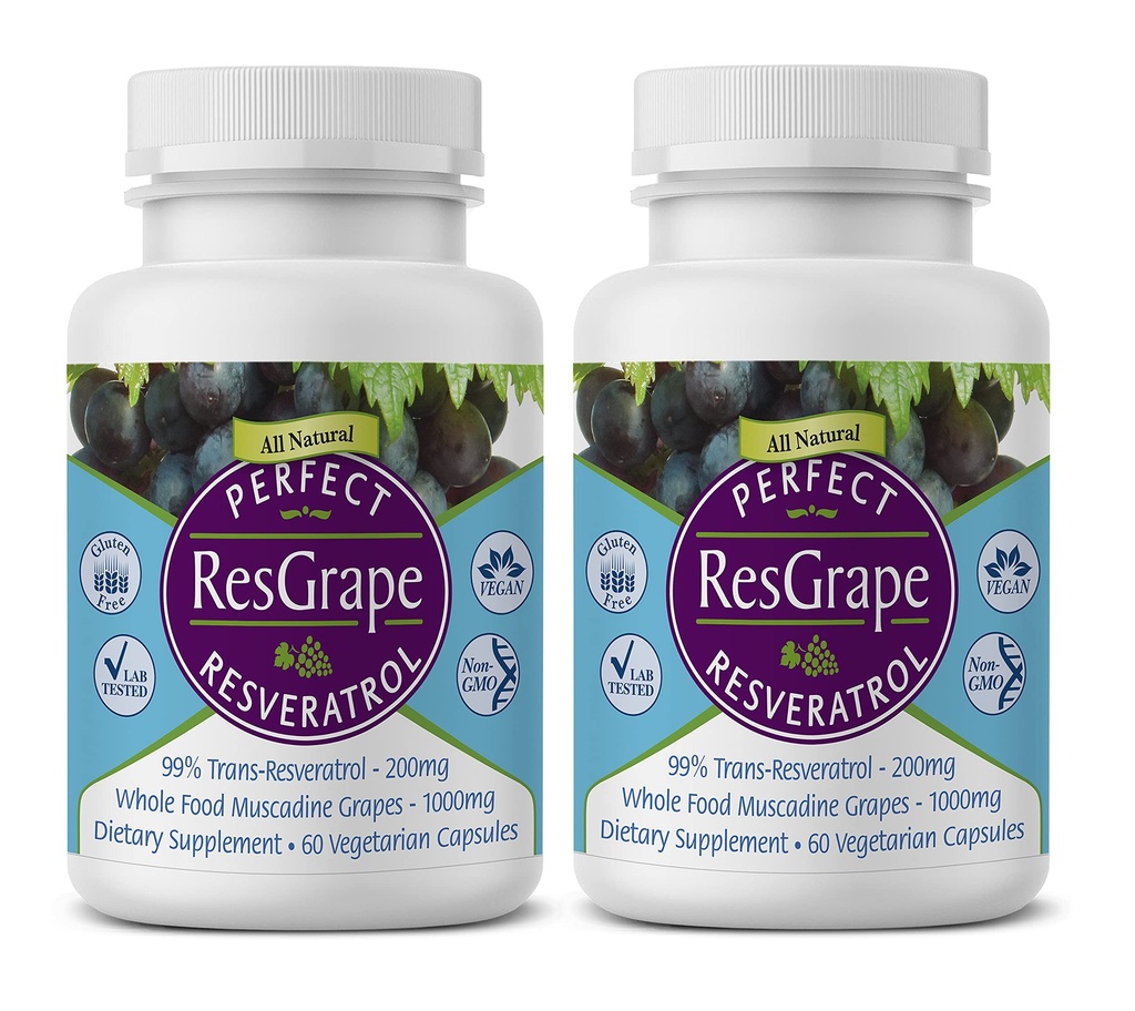 Perfect ResGrape - 99% Trans-Resveratrol & Organic Muscadine Grape - Anti-Aging Supplement & Potent Antioxidant - 60 Veg Capsules (2-Pack)