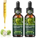 (2 Pack) Soursop Graviola Liquid Drops 2000 mg, Hücre Desteği ve Rejenerasyon için %98 Aborsiyon, Immune Boost, Liver, Herbal Goodness, Soursop Bitters Liquid-Sugar/Gluten Free, Natural Flavor, 4 Fl Oz