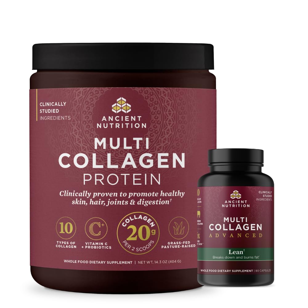Eski Beslenme Multi Collagen Advanced Lean Capsules, 90 Kont + Multi Collagen protein Toz, Unflavored, 40 Hizmet