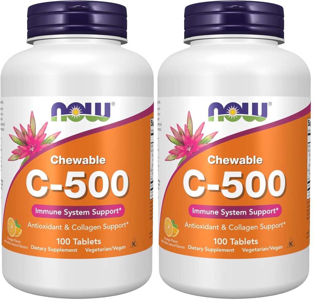 Şimdi Tamamlar, C-500, Antioksi Koruma *, Orange Juice Flavor, 100 Chewable Lozenges (Pack of 2)