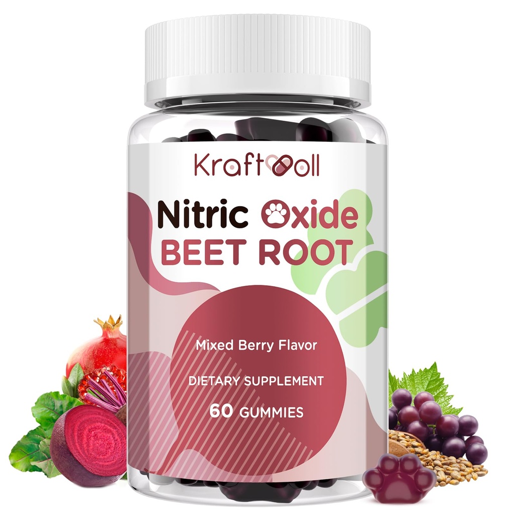 Beet Root Gummies 6000 mg – Nitrik Oksit Repe Tohumu, Pomegranate, Vitaminler C & B12 – Nitrik Çimento Supplements for Men – Karma Berry Flavor – 60 Gummies