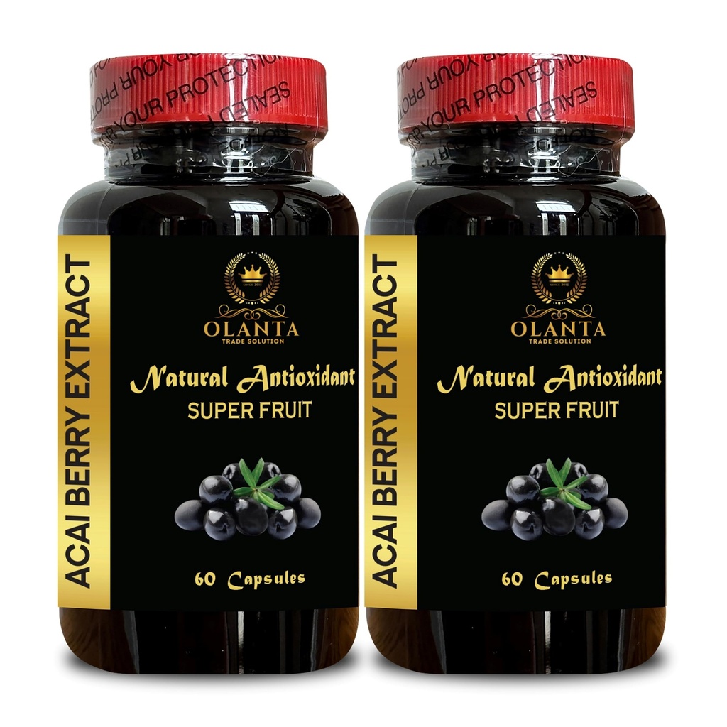 ACAI Berry Ekstraksiyon - acai Berry Supplement Fertness, Açaí Berry (Euterpe oleracea) Pills, Antioksi-Rich Organik, Fiber Pills - 2 Şişe 120 Capsules