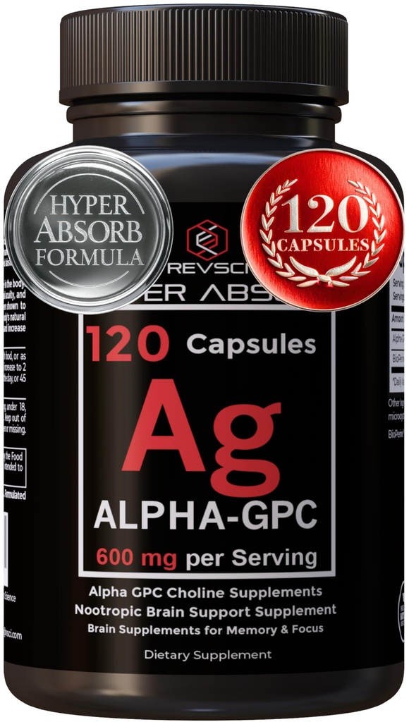 Alpha GPC Supplement & BioPerine for Hyper Abxia - 120 Kont, Alpha-GPC 600 mg per Service - Nootropics for Memory, Focus, Energy, & Drive - Choline Supplements to Boost Acetylcholine, Made in USA