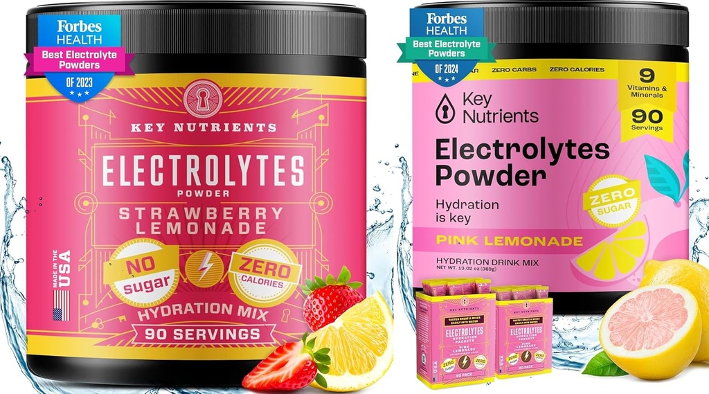 KEY NUTRIENTS Electrolytes & Multivitamin Hydration Toz Sche – Juicy Strawberry Lemonade & Fresh Pink Lemonade Electrolyte Tozlar (90 Her Şeye Hizmet Ediyor) – Sugar-Free, Keto-Friendly, No Calories