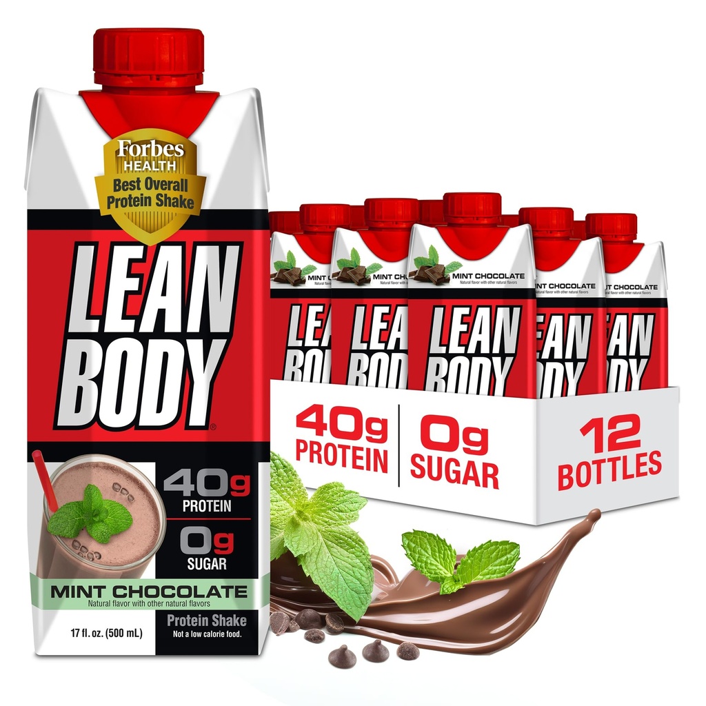 Labrada Lean Body Ready-to-Drink Mint Chocolate Protein Shake, 40g protein, Whey Mix, 0 Sugar, Gluten Free, 22 Vitamins & Minerals, (Recyclable Mirror & Lid - 12 Paket) LABRADA
