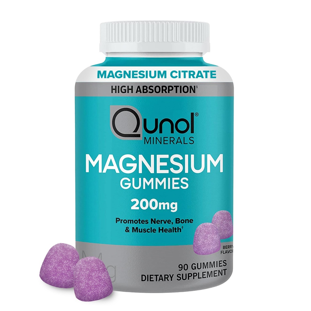 Yetişkinler için Qunol Magnezyum Gummies, 200 mg Elemental Magnezyum ( 1,750 mg Magnezyum Citrate), Yüksek Aborpsiyon Tamam, Destekler Nerve, Bone and Muscle Health, Vegetarian, 90 Count Count