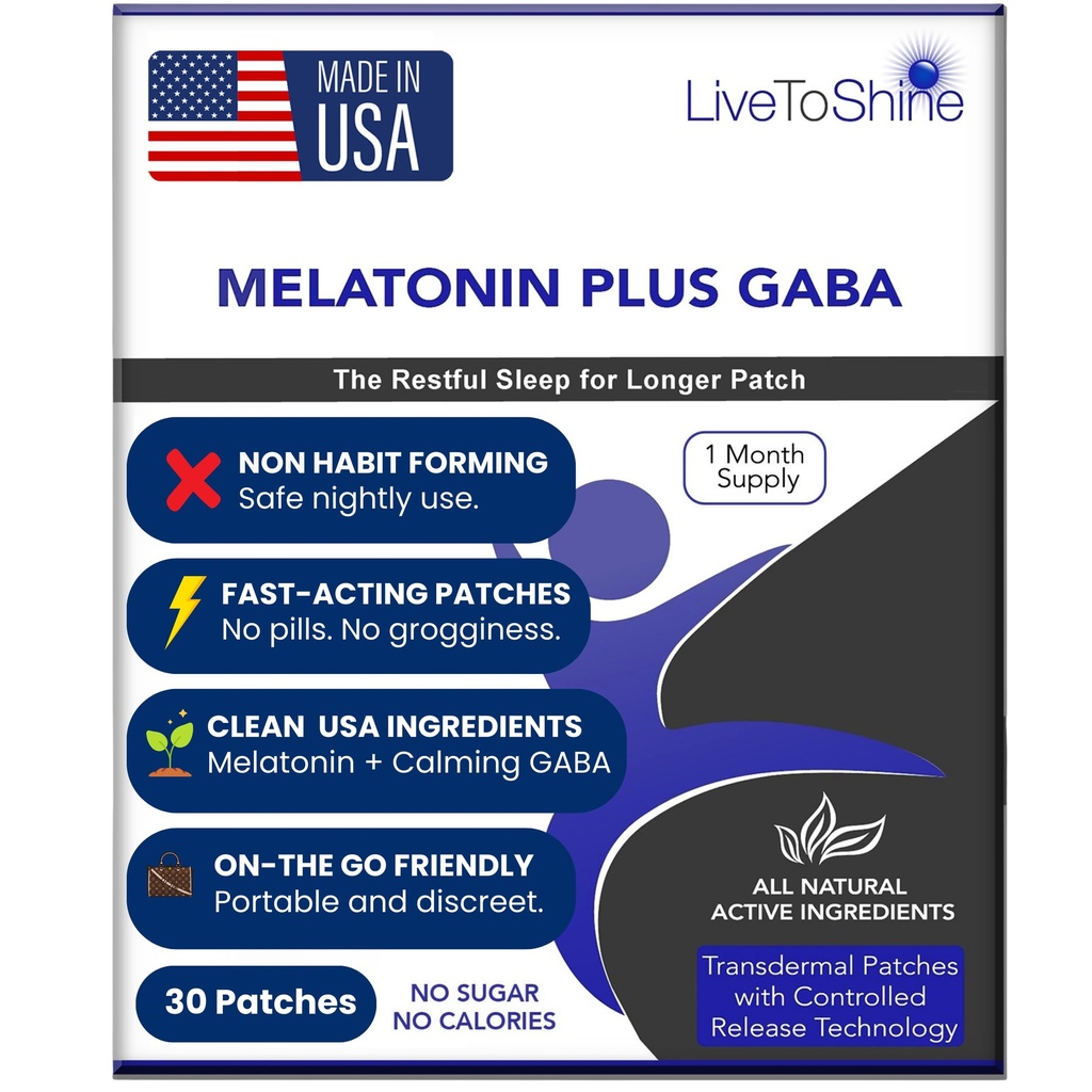 Uyku için Shine Melatonin Patches'e Yaşamak - Plus GABA'ya Calm Busy Beyinleri Hızlı - Erkekler ve Kadınlar için Mükemmel Combo - 30 Patches - ABD Made