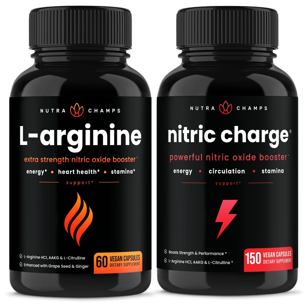 NutraChamps L-Arginine Capsules ve Nitric Charge Capsules 2 Pack
