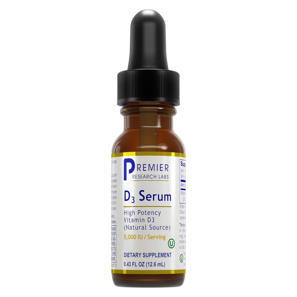 Premier Research Labs D3 Serum - Sıvı Vitamin D Yağı Yetişkinler için damlalar, Sıvı Vitamin D3 5000 IU, Sublingual Vit D3 Sıvı - 0.43 fl oz