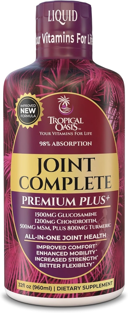 Ortak Tamam Premium Plus - Sıvı Ortak Supplement w/Glucosamine, Chondroitin, MSM Plus 800 mg Turmeric -% 98 Max Abxia – 32oz, 32 servis