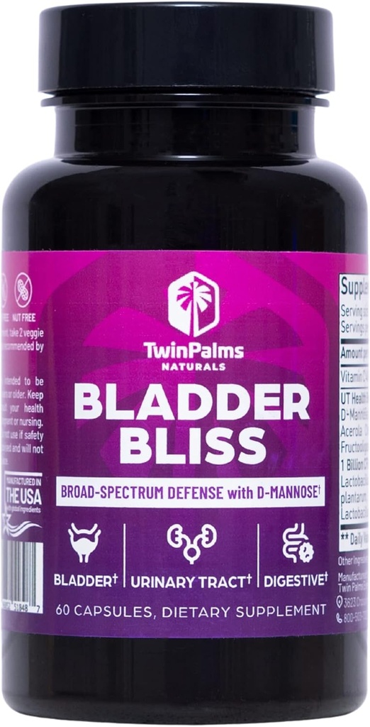 Bladder Bliss: Gelişmiş Cranberry Supplement & D-Mannose Formula for Urinary Tract Health for Women, Non-GMO, Gluten-Free, Vegan Capsules, Fast-Acting Relief & UTI Prevention, Bladder Support, 60 Ct