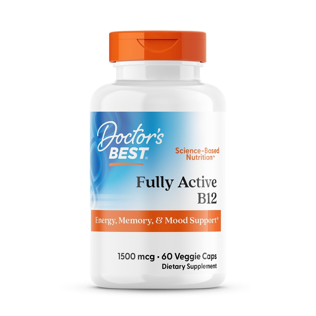 Doktor'un En İyi Tamamen Active B12 1500 mcg, Non-GMO, Vegan, Gluten Free, Supports Health Memory, Mood and Circulation, Count 60