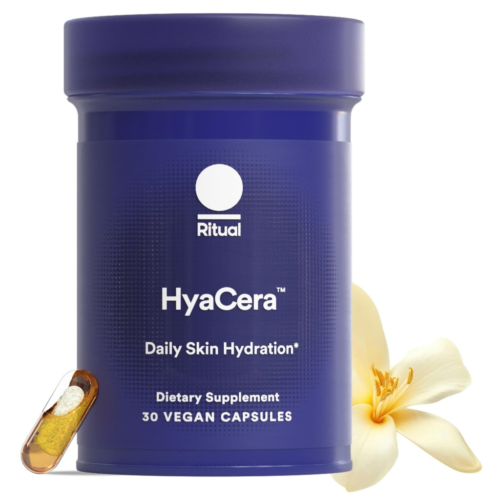 Ritual HyaCera Skin Supplement for Wrinkle Support, Hyabest® ve Ceratiq® ile Skin Hydration Support, Hyaluronic Acid, Glycolipids, Ceramids, Gluten Free, Non GMO, Vanilla Esence, 30 Day Supply
