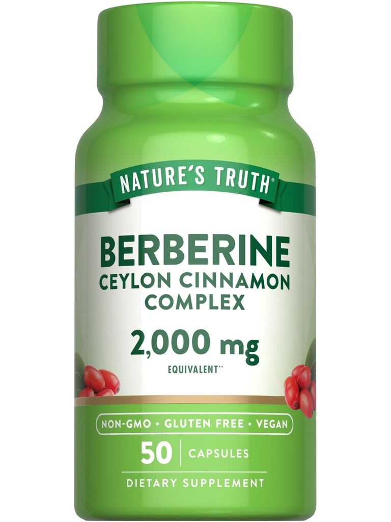 Nature's Truth Berberine with Ceylon Cinnamon Kompleksi | 2,000 mg | 50 Vegan Capsules | Vegan, Non-GMO, and Gluten Free Supplement Supplement Supplement