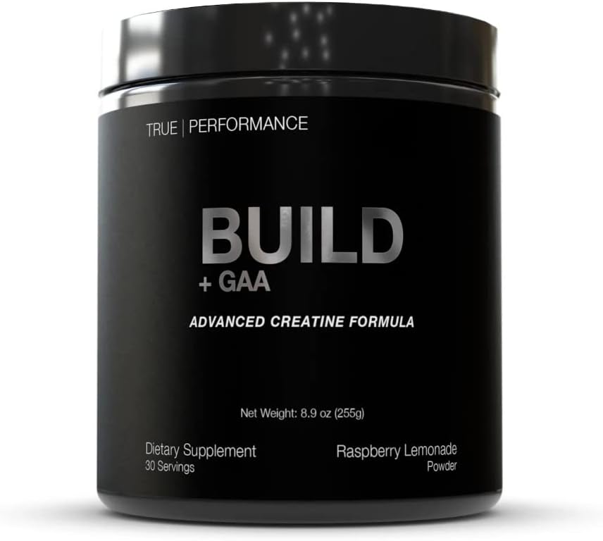 Build + GAA, Muscle Building and Recovery, Raspberry Lemonade, Patent Pending GAA + Kretine Monohidrat, Güçlü, Performansı ve Kas Büyümesini Geliştirin – Kretine, GAA, Betaine - 30 Hizmetler