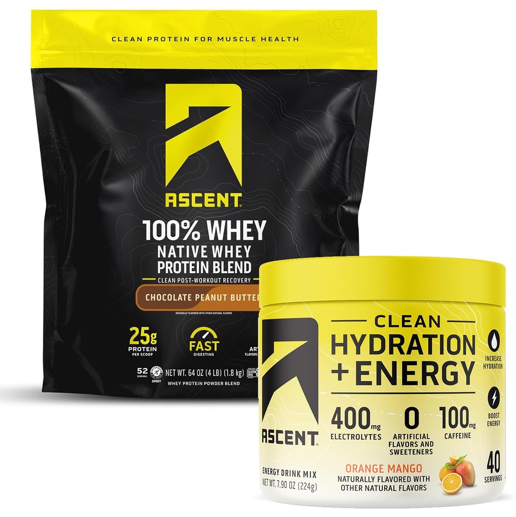 Yüzde 100 Whey protein Toz, Chocolate Peanut Butter 4 lb & Hydration + Enerji Elektrolytes, Orange Mango 40 Hizmetler