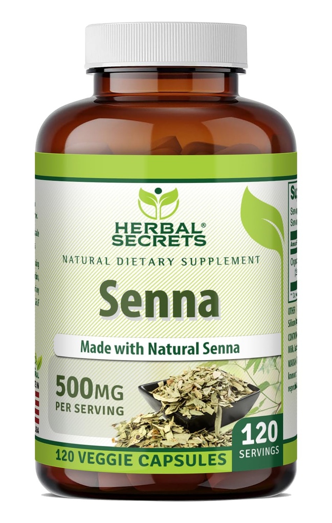 Herbal Sırları Senna Supplement | 500 Mg | 120 Veggie Capsules | Natural Senna | Non-GMO | Gluten-Free | Made in USA
