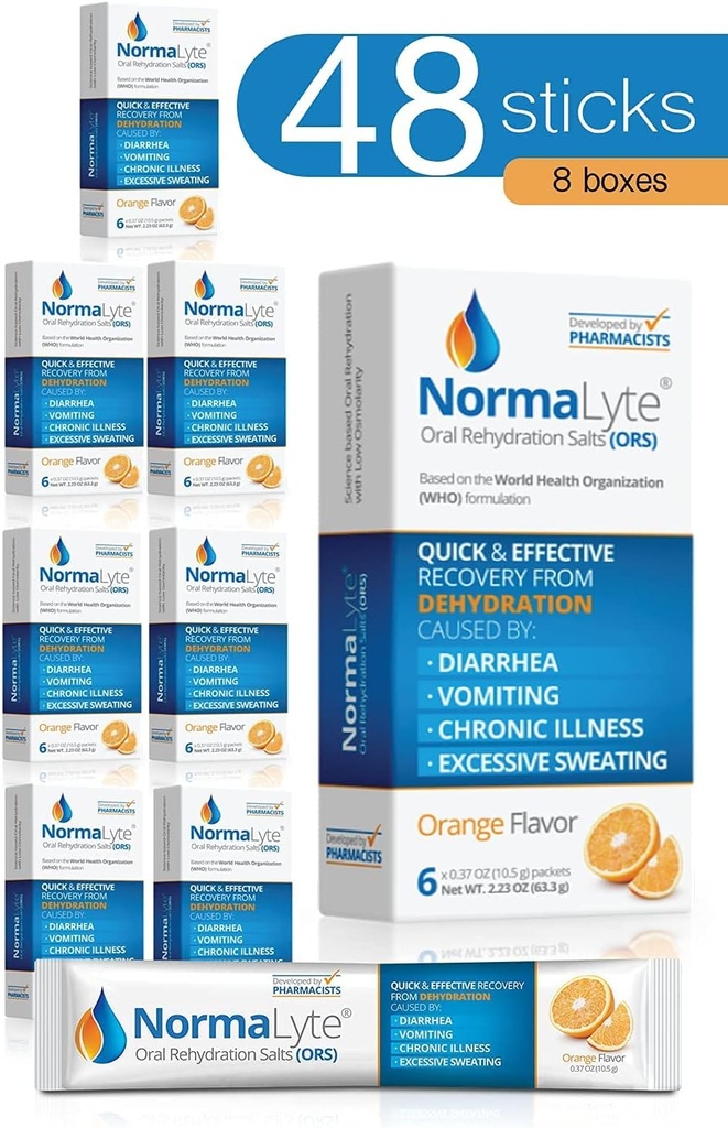 NormaLyte Oral Rehidrasyon Salts-48 Sticks Packs (Yields 500mL per Pack)-Orange| Energy Supplements, P properties Supplement, Dehidr Recovery ve Hızlı Aborpsiyon