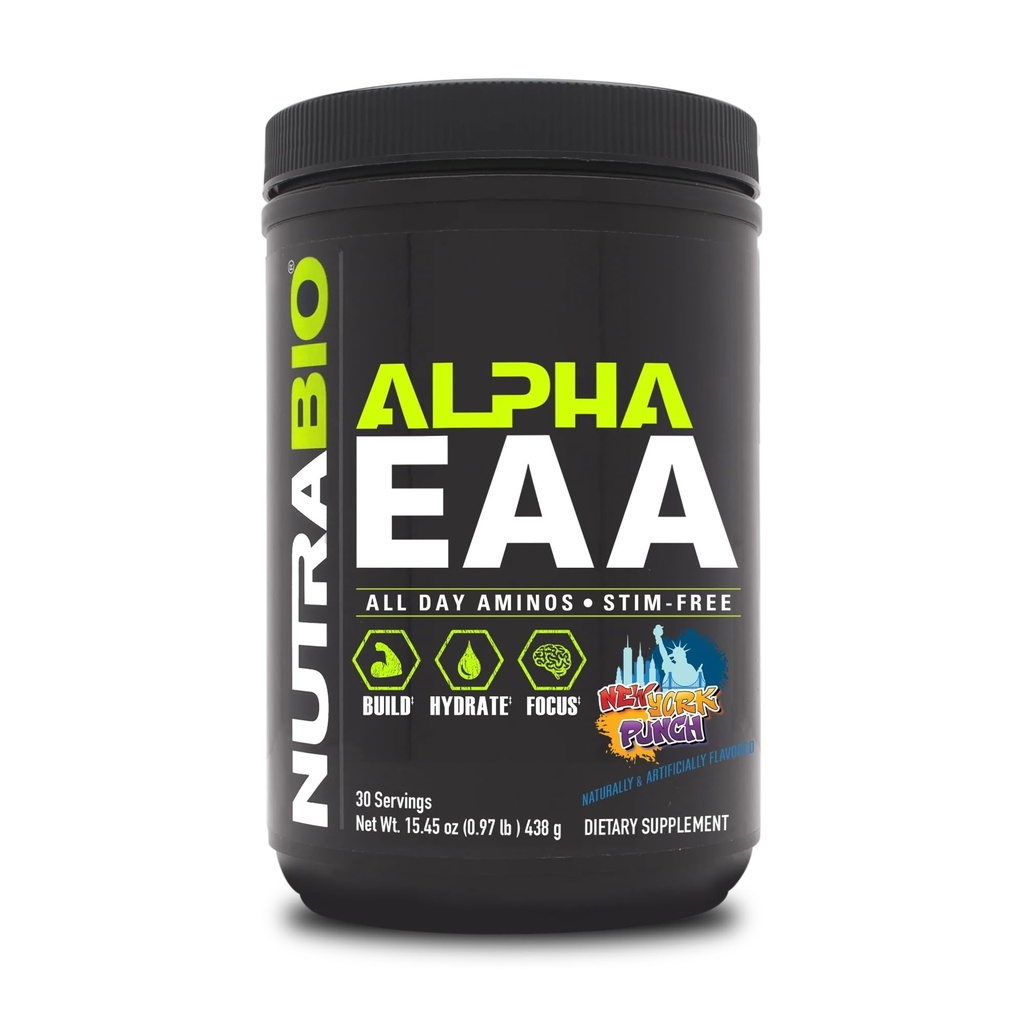 NutraBio Alpha EAA - Kas Büyüme ve Hydration için All-Day Amino Asitler - Nootropics & Adaptogens- Full Spectrum EAA BCAA Tozlu - 30 Hizmet - New York Punch