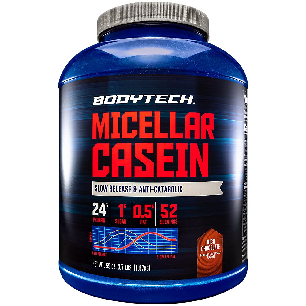 BODYTECH Micellar Vakain Protein Tozu, Gece Kas Kurtarması Için Yavaş Yayın - Servis başına 24 Protein Grami - Rich Chocolate (4 Pound)